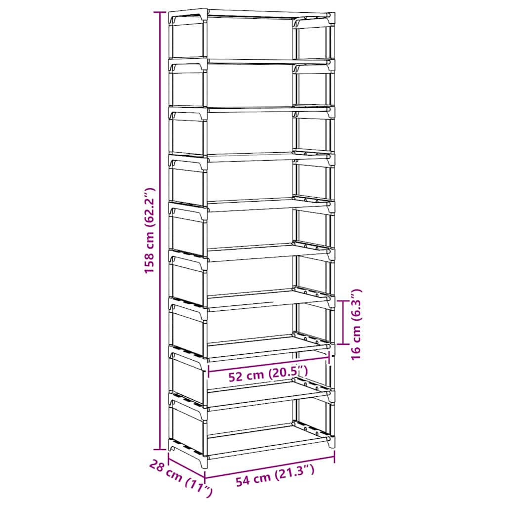 Shoe Rack 10-Tier Grey 54X28X Non-Woven Fabric