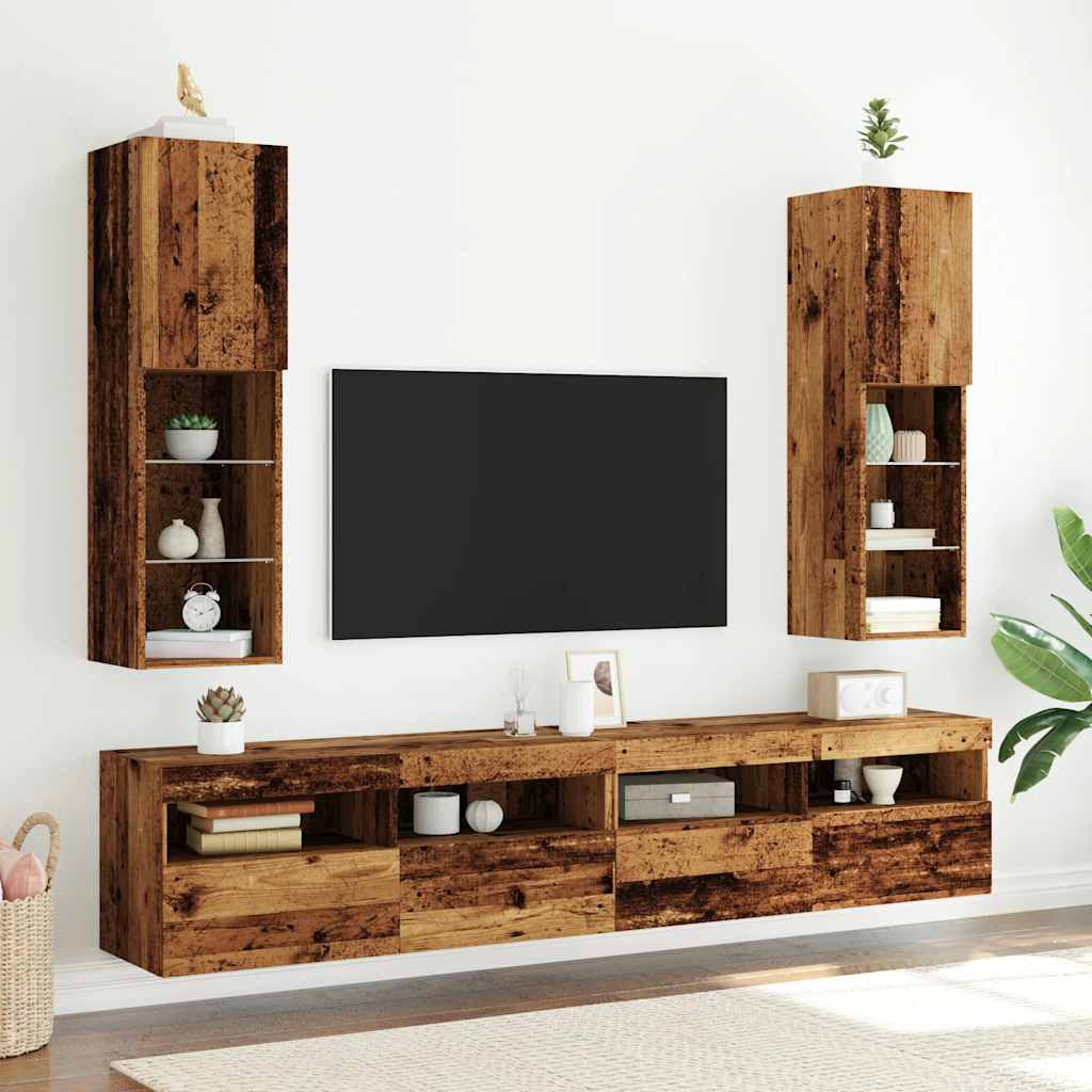 Tv Cabinets With Led Lights 2 Pcs 30.5X30X Old Wood