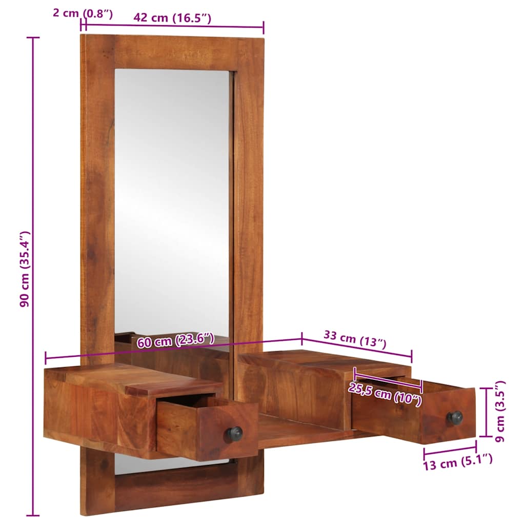 Wall Mirror With Drawers 60X33X90 Cm Solid Wood Acacia