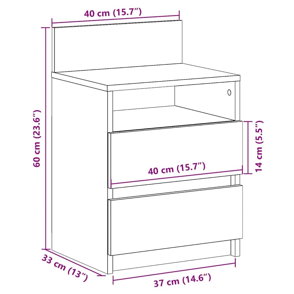 Bedside Cabinets 2 Pcs With 2 Drawers 40X33X60 Cm