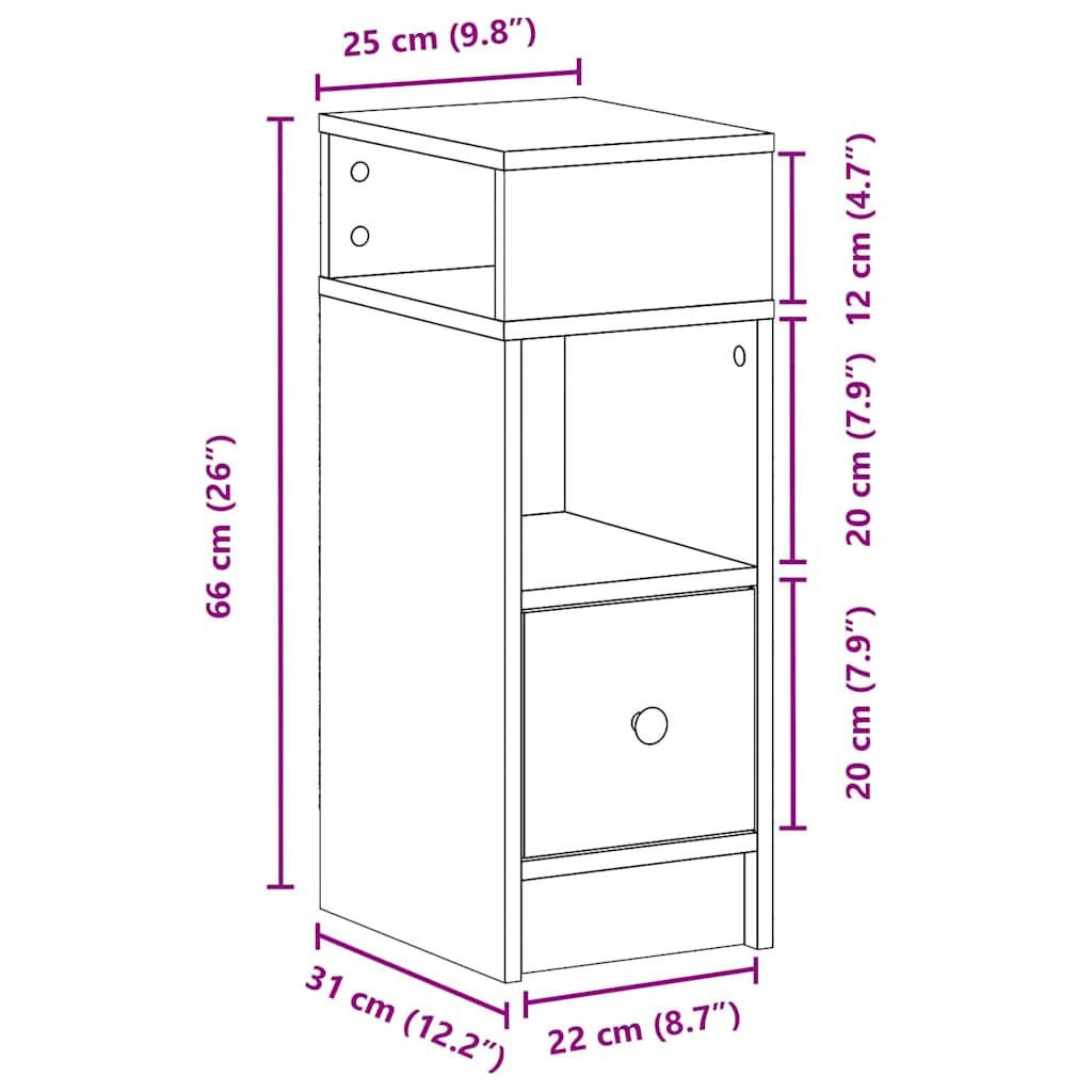 Bedside Cabinet With Drawer 25X31X66 Cm