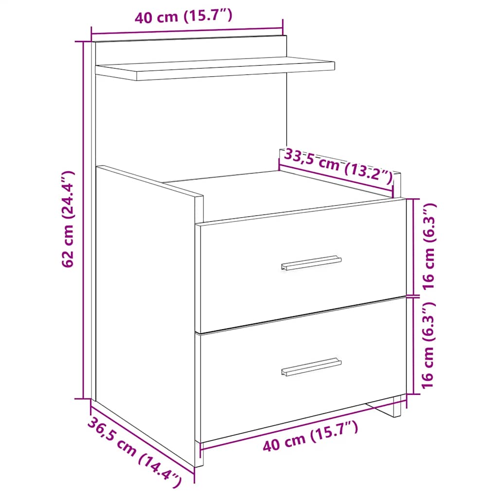 Bedside Cabinets 2 Pcs With 2 Drawers 40X36.5X62 Cm