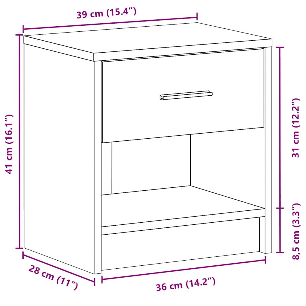 Bedside Cabinet With Drawer 39X28X41 Cm