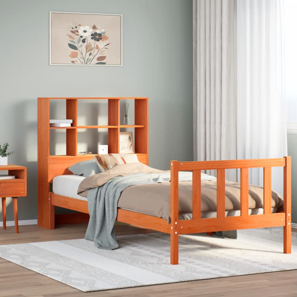 Bookcase Bed Without Mattress Double Solid Wood Pine