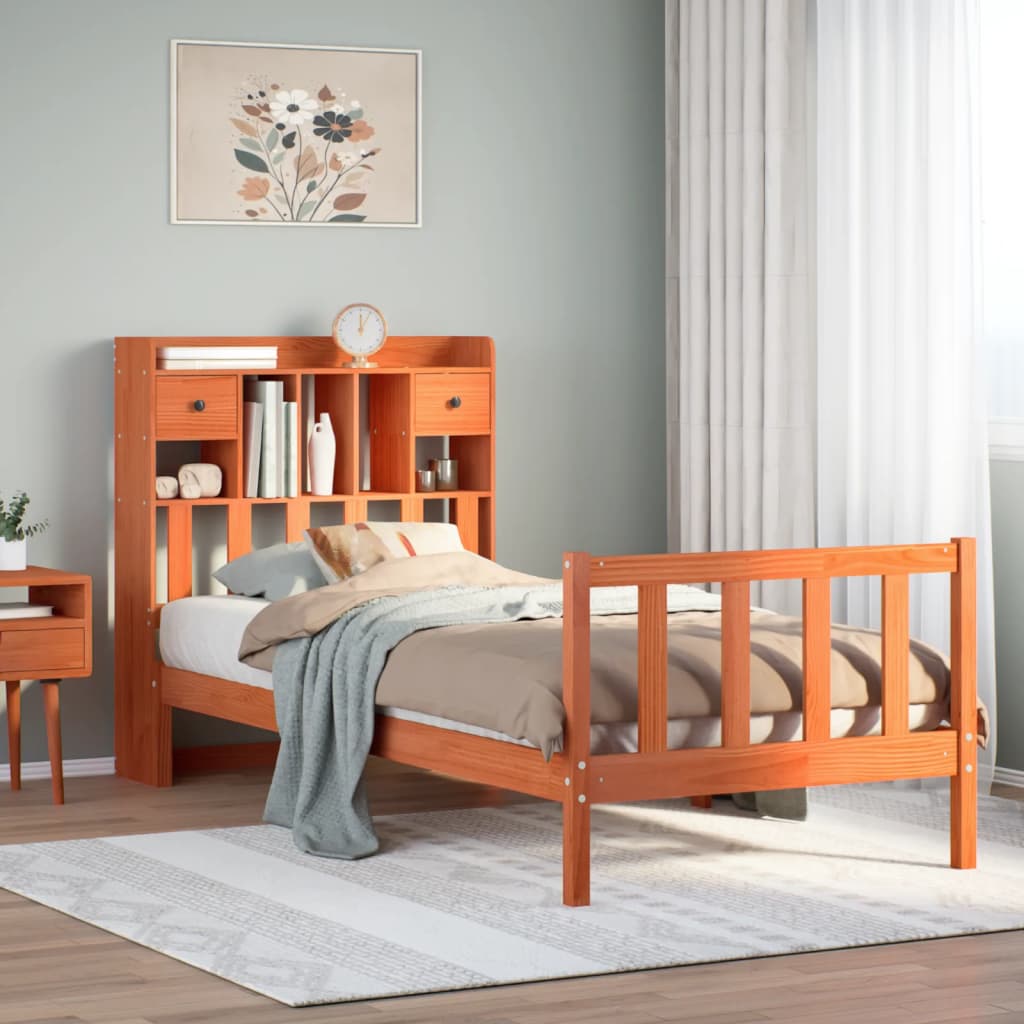 Bookcase Bed Without Mattress Single Solid Wood Pine