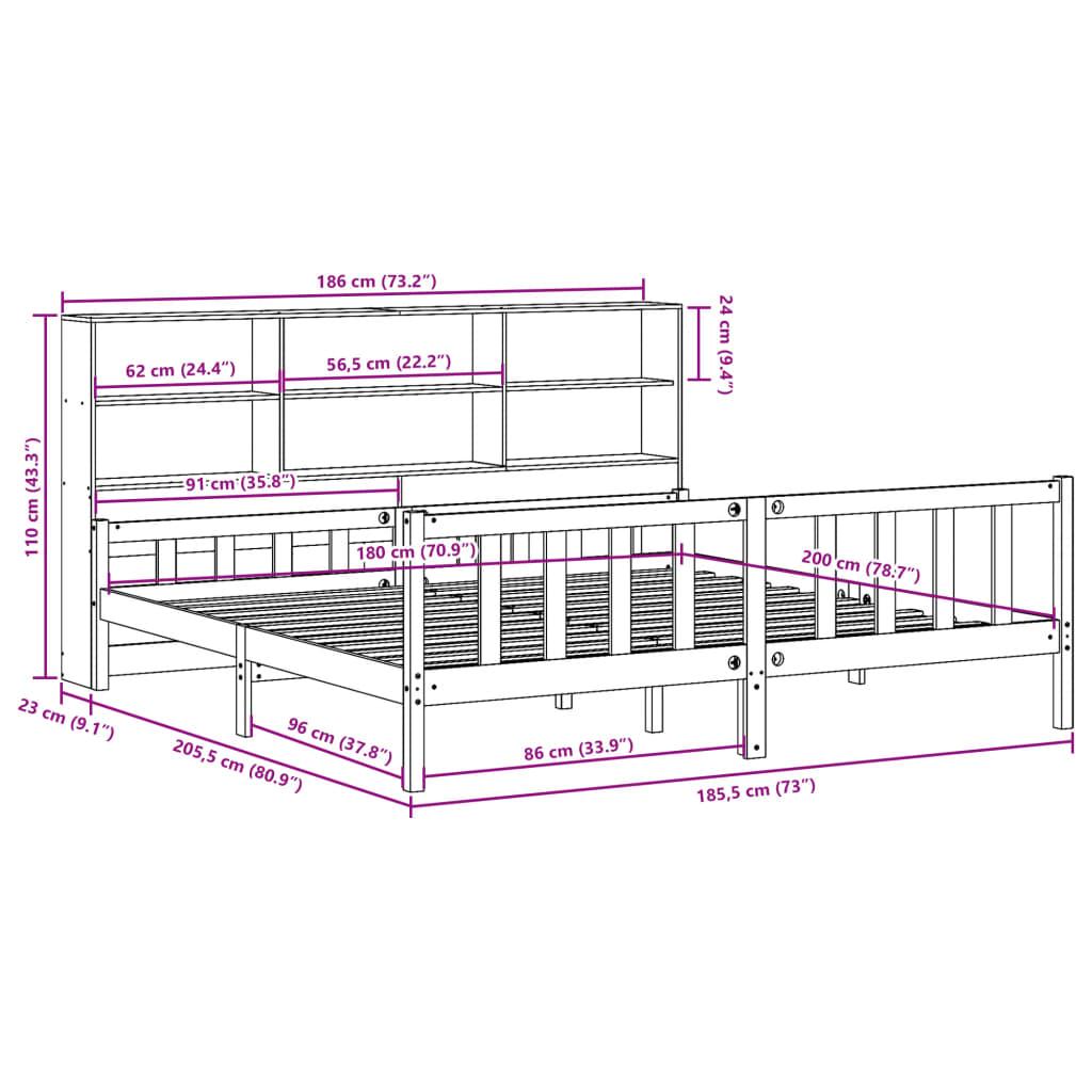 Bookcase Bed Without Mattress Super King Solid Wood Pine