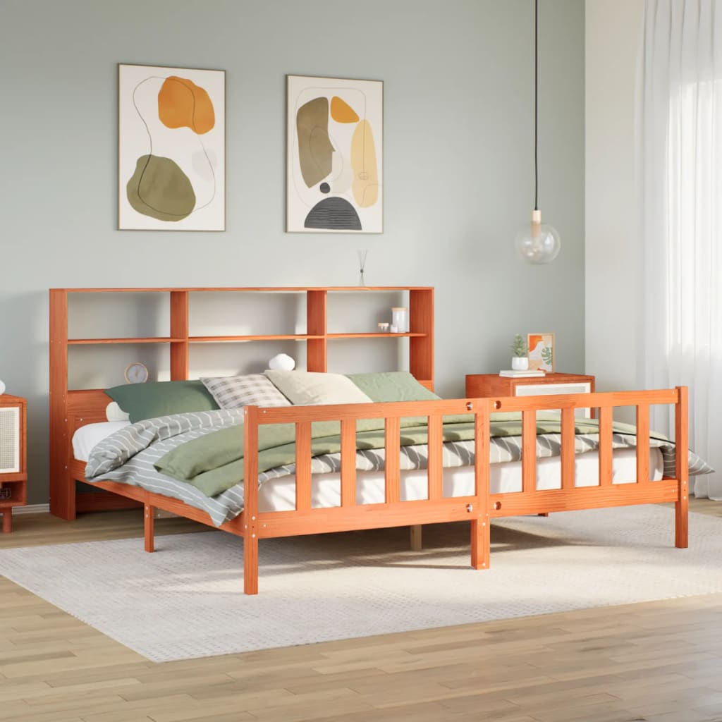 Bookcase Bed Without Mattress Super King Solid Wood Pine