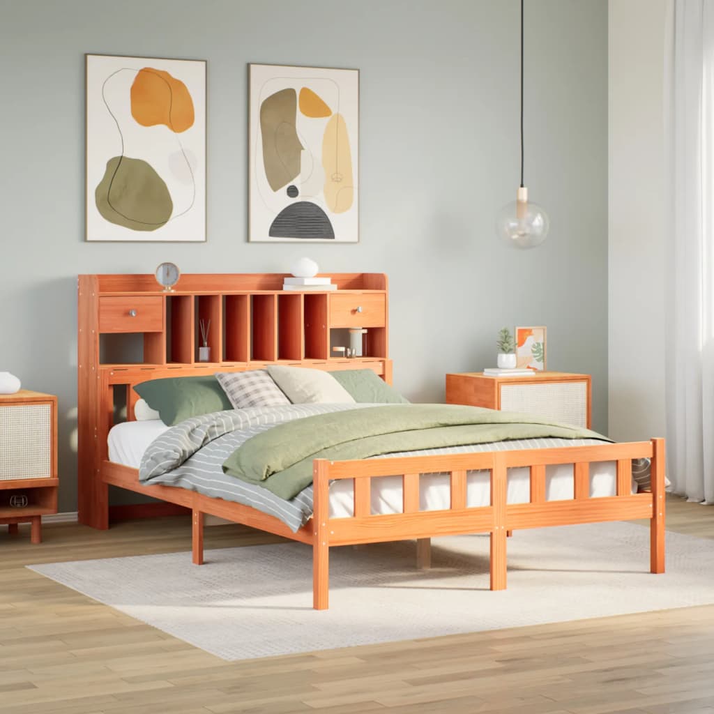 Bookcase Bed Without Mattress Super King Solid Wood Pine