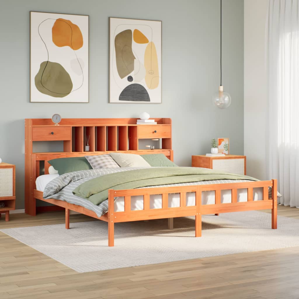 Bookcase Bed Without Mattress Super King Solid Wood Pine