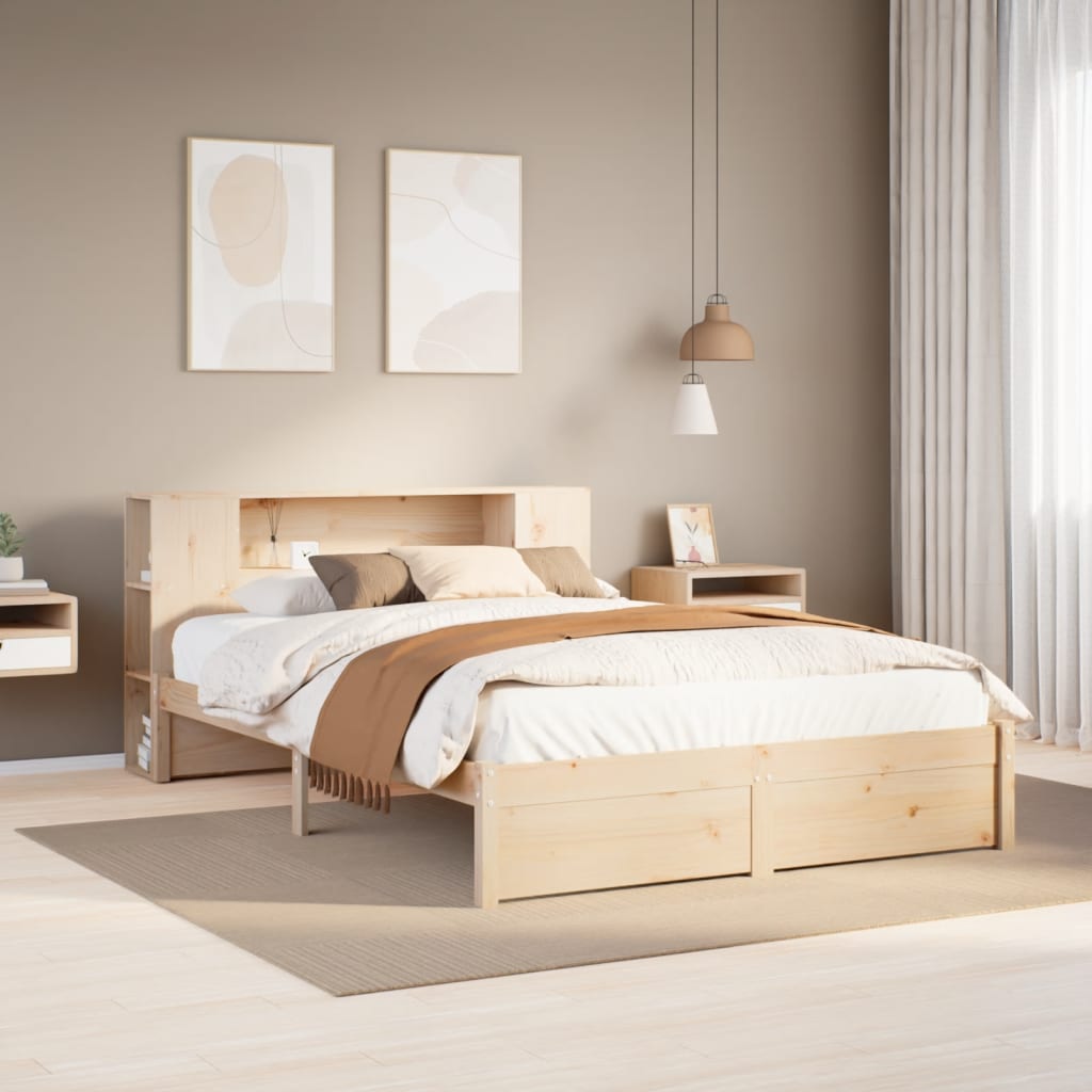 Bookcase Bed Without Mattress 150X200Cm King Size Solid Wood Pine