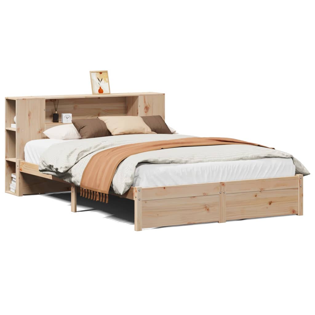 Bookcase Bed Without Mattress 150X200Cm King Size Solid Wood Pine