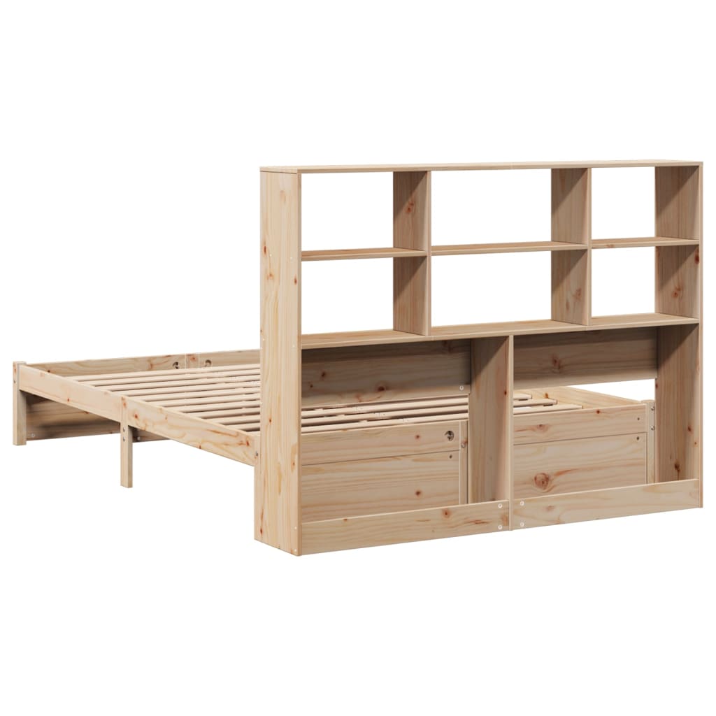 Bookcase Bed Without Mattress 135X190Cm Double Solid Wood Pine