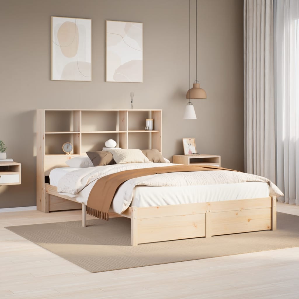Bookcase Bed Without Mattress 135X190Cm Double Solid Wood Pine