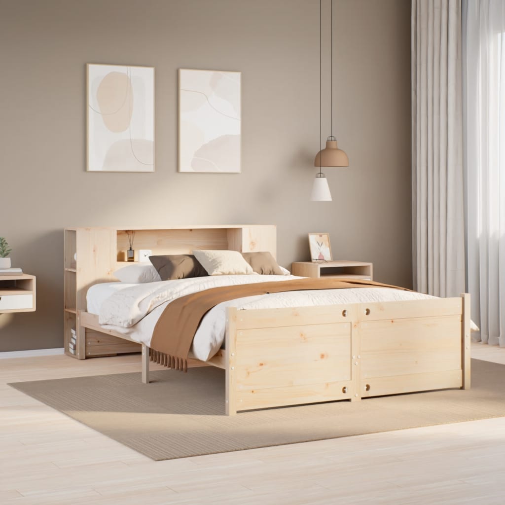 Bookcase Bed Without Mattress 150X200Cm King Size Solid Wood Pine