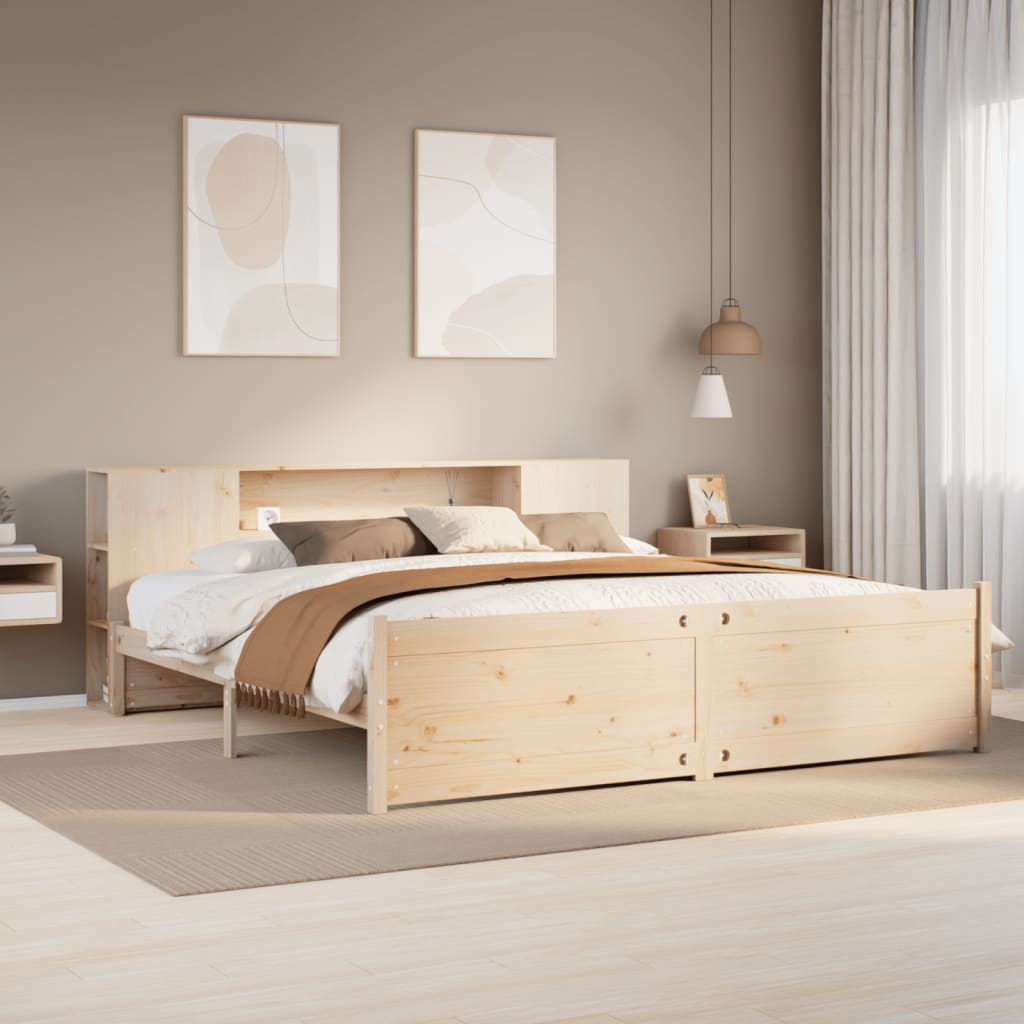 Bookcase Bed Without Mattress 150X200Cm King Size Solid Wood Pine