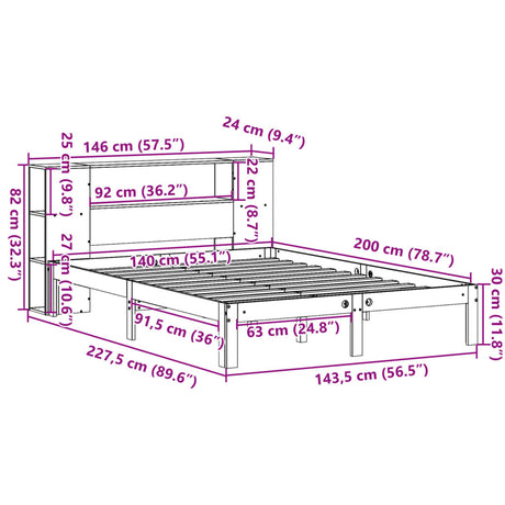 Bookcase Bed Without Mattress 140X200Cm Solid Wood Pine