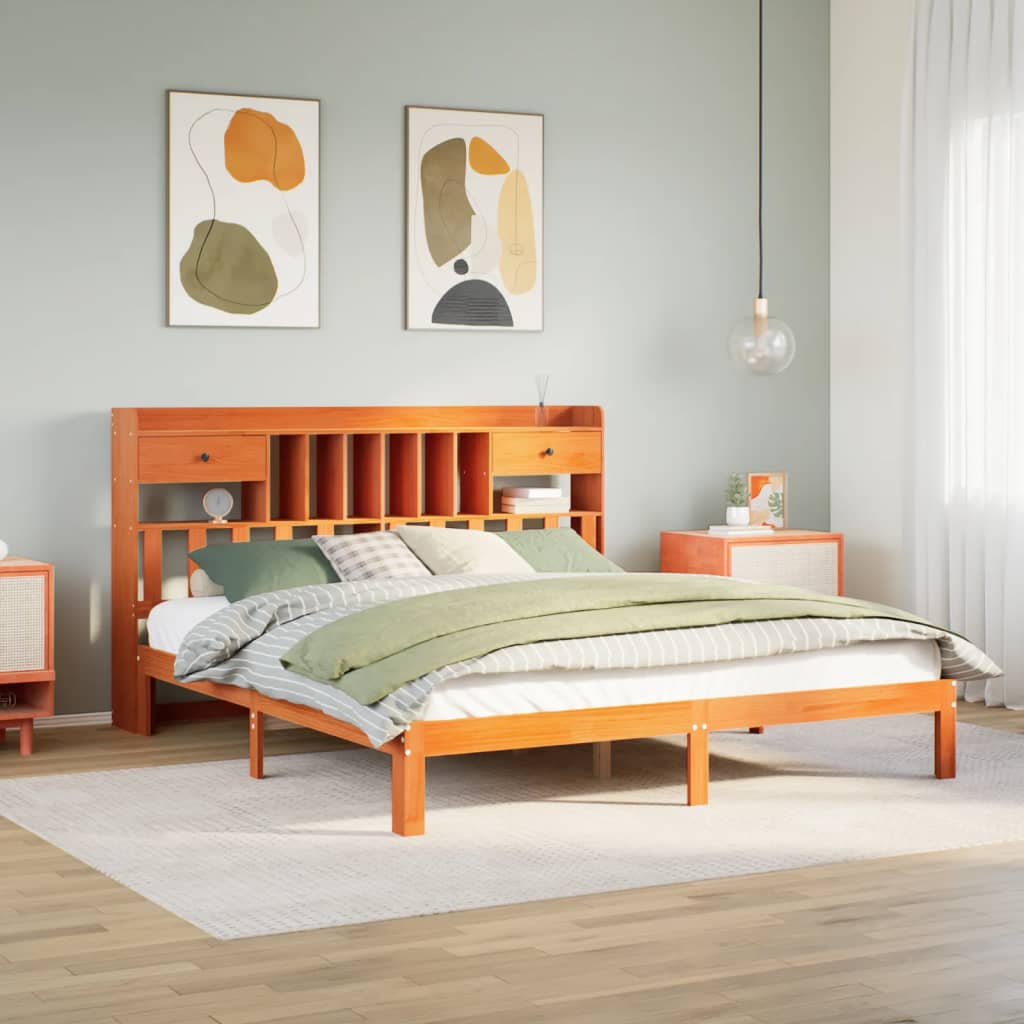 Bookcase Bed Without Mattress 90X200Cm Solid Wood Pine