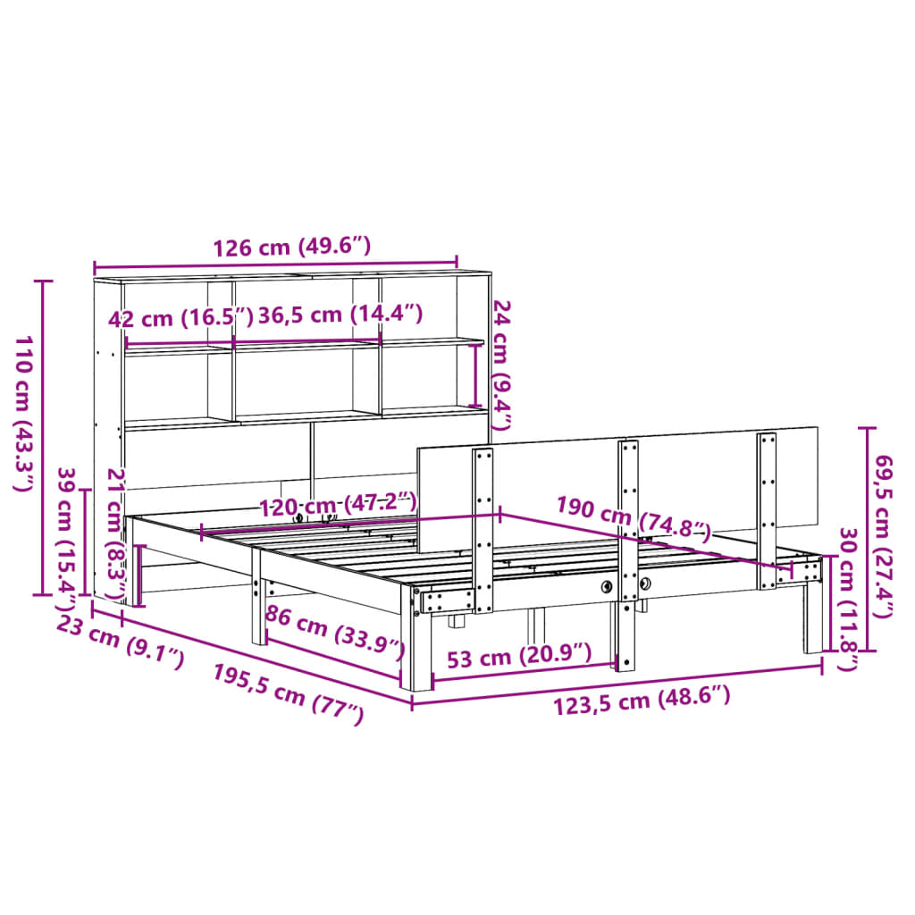 Bookcase Bed Without Mattress Small Double Solid Wood Pine