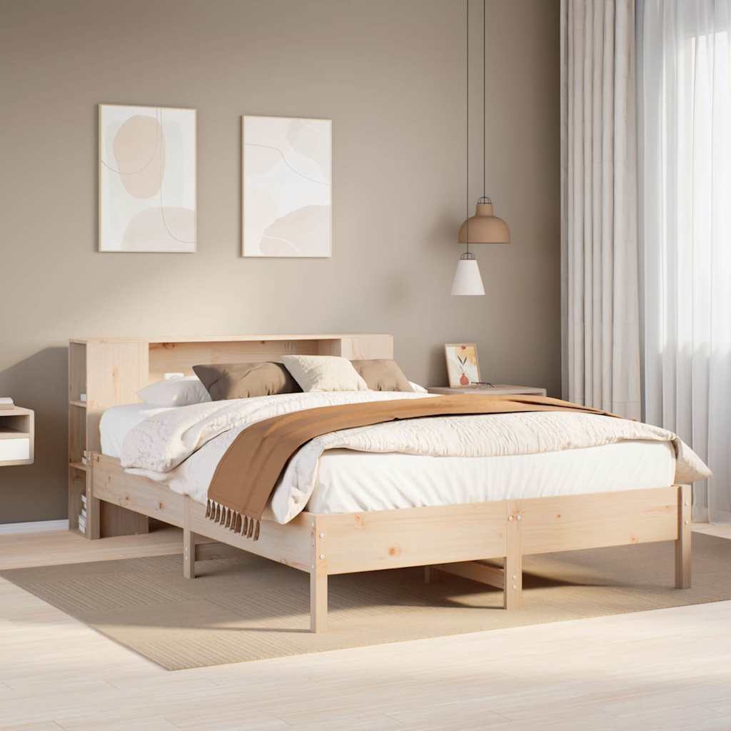 Bookcase Bed Without Mattress 150X200 Cm King Solid Wood Pine