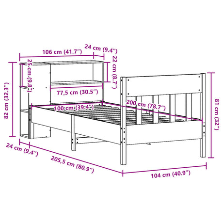 Bookcase Bed Without Mattress 100X200Cm Solid Wood Pine