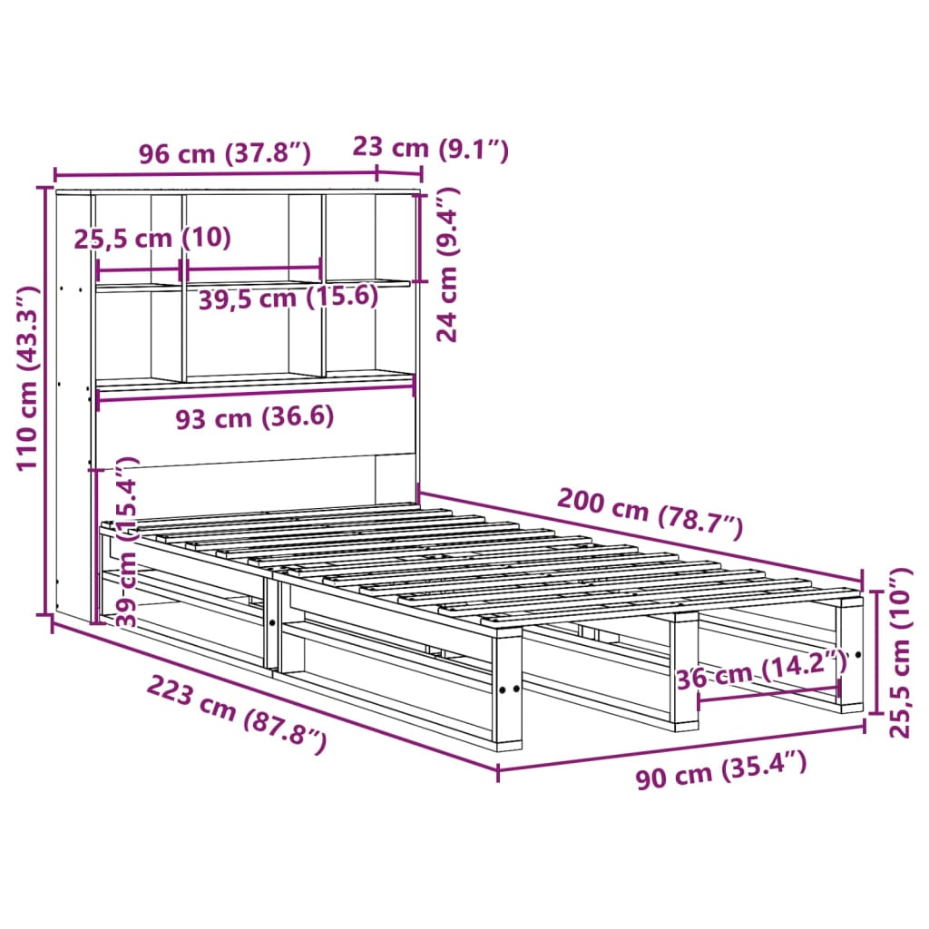 Bookcase Bed Without Mattress Solid Wood