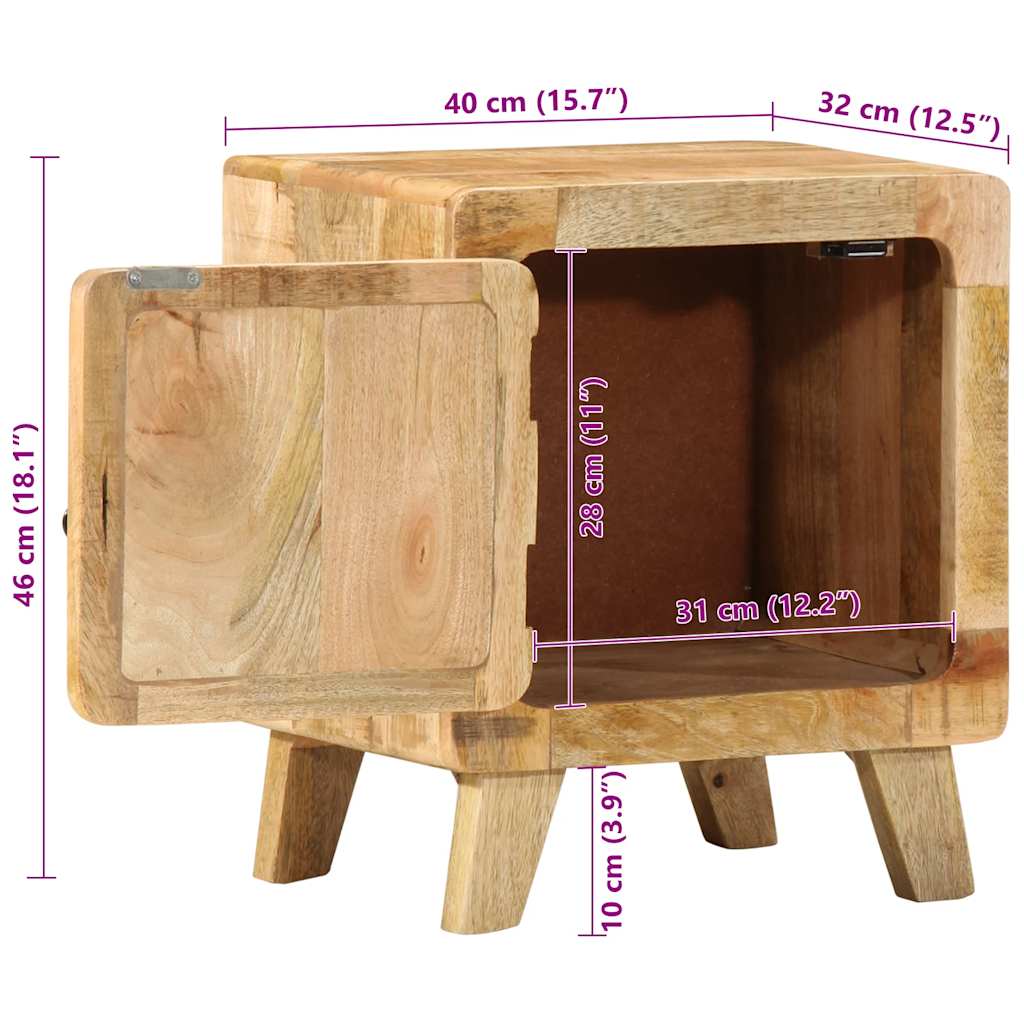 Bedside Cabinet 40X32X46 Cm Solid Wood Rough Mango