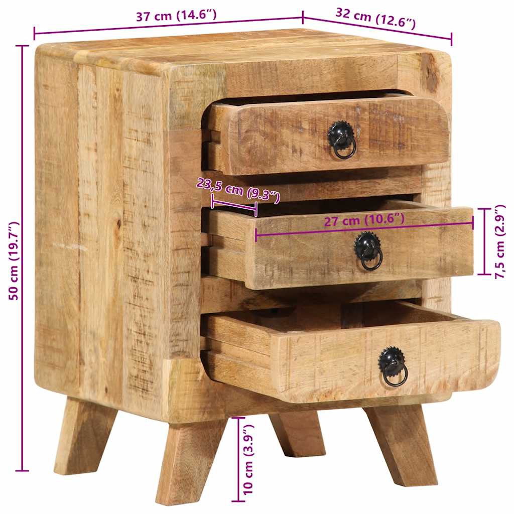 Bedside Cabinet 37X32X50 Cm Solid Wood Rough Mango