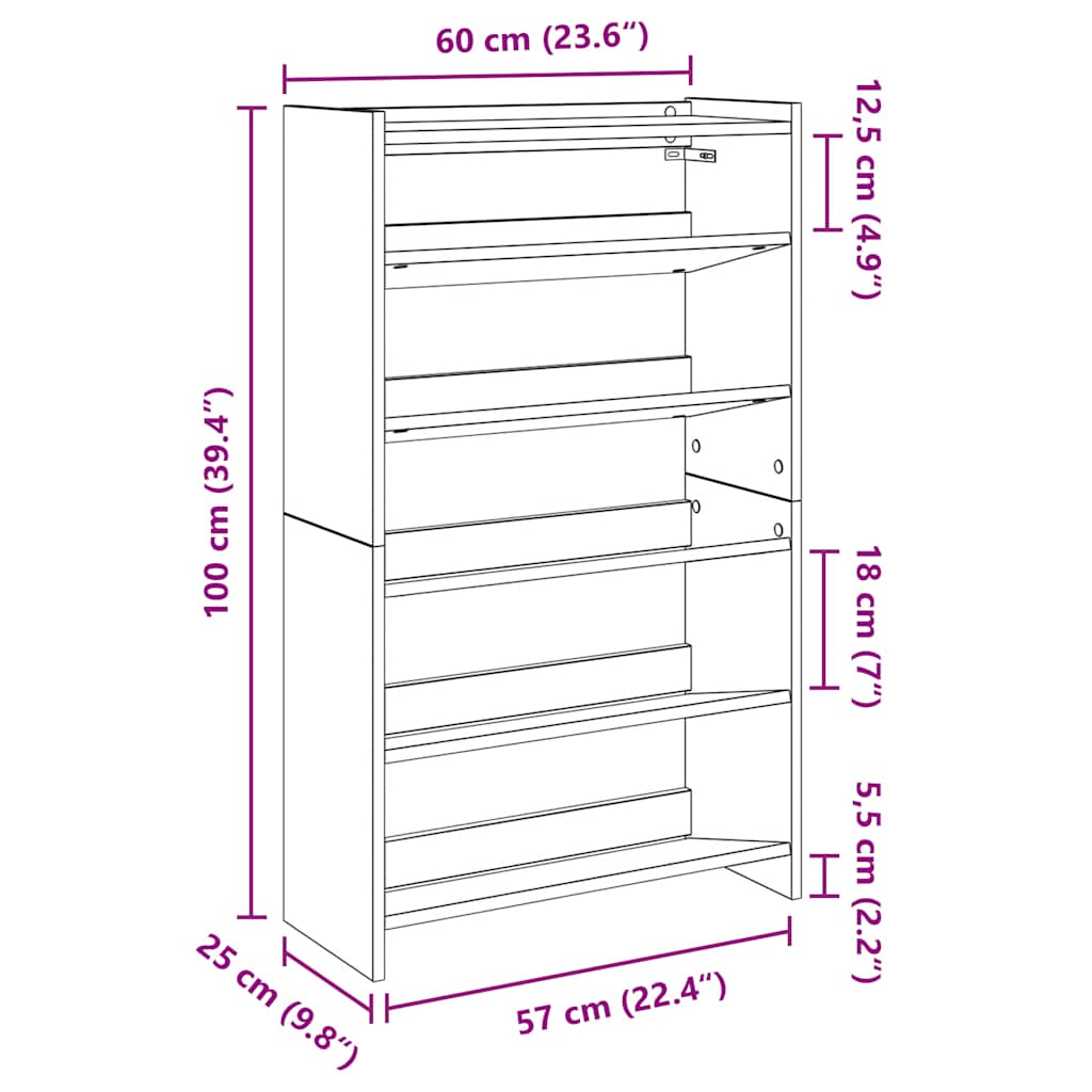 Shoe Rack 60X25X Engineered Wood