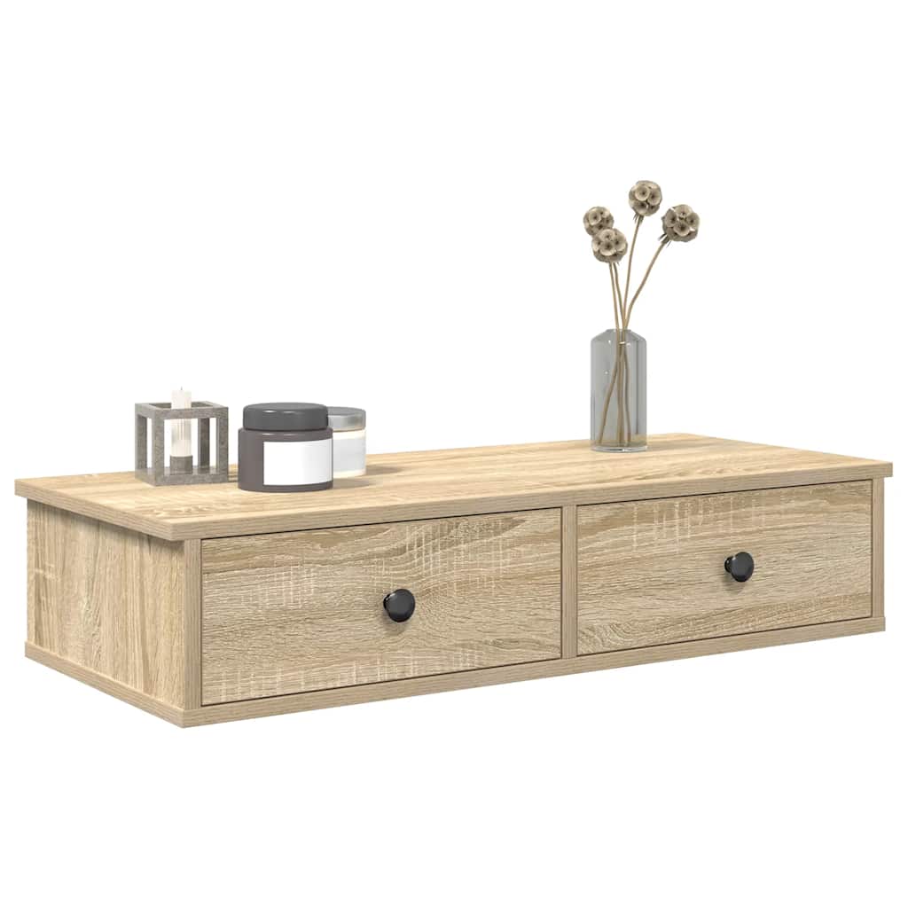 Wall Shelf With Drawers 60X25X15 Cm Engineered Wood