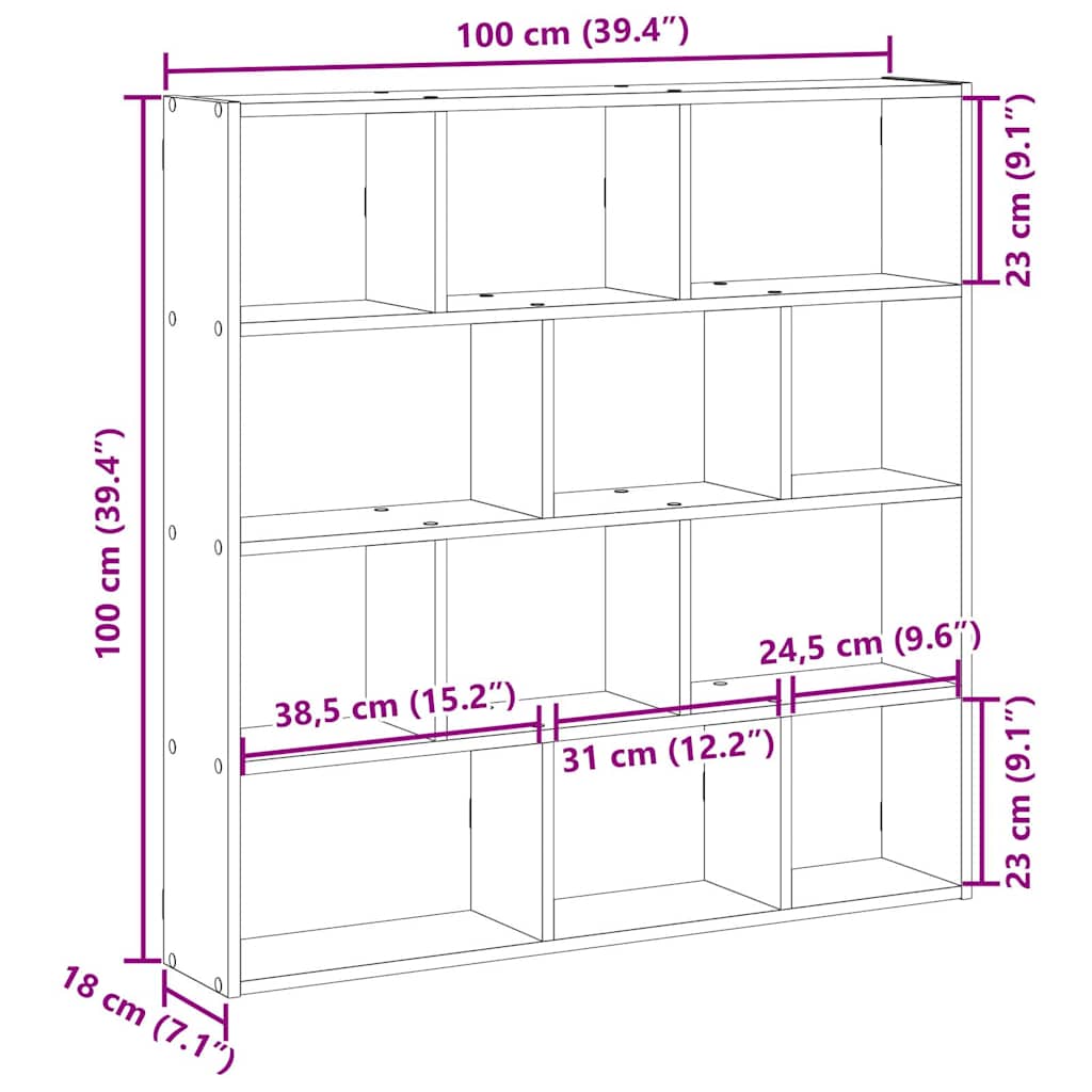 Wall Cube Shelf 12 Compartments Engineered Wood