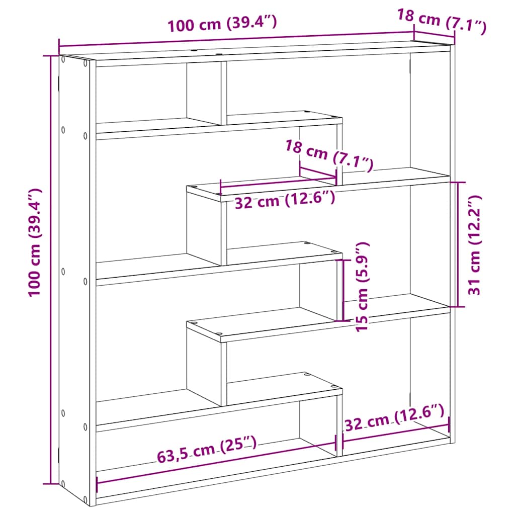 Wall Cube Shelf 7 Compartments Engineered Wood