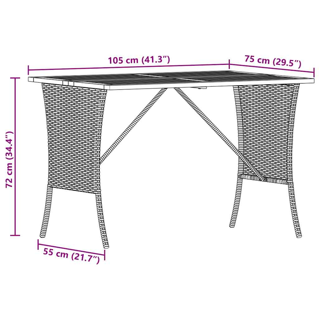 Garden Table With Acacia Wood Top 105X75X72 Cm Poly Rattan