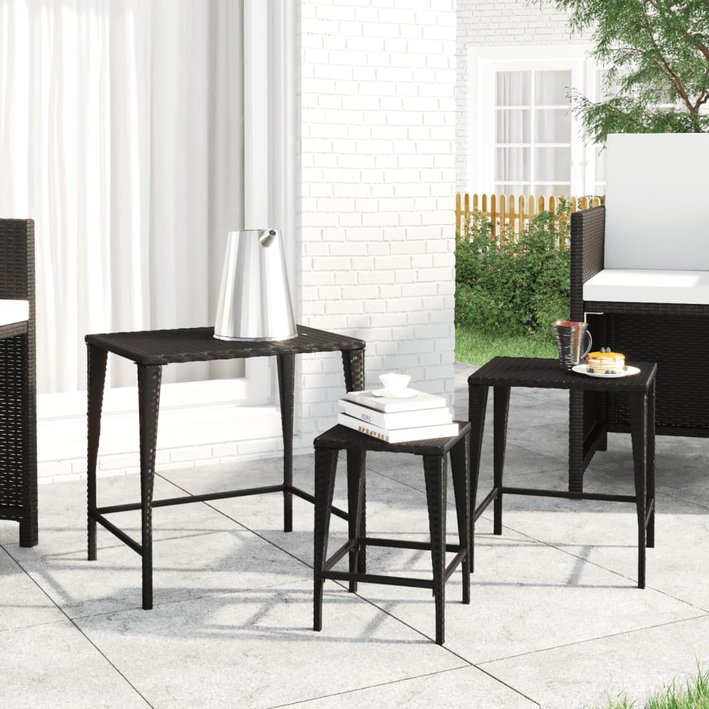 Garden Nesting Tables 3 Pcs Poly Rattan