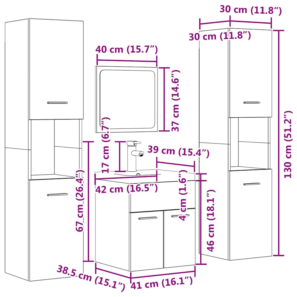 5 Piece Bathroom Furniture Set Engineered Wood