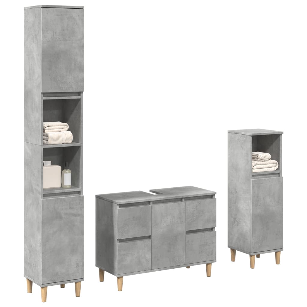 3 Piece Bathroom Furniture Set Engineered Wood