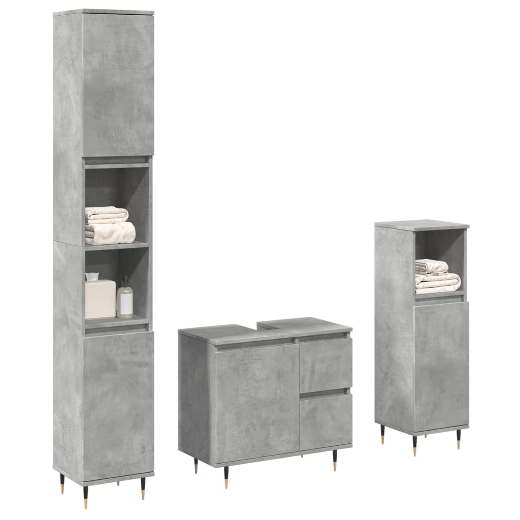 3 Piece Bathroom Furniture Set Engineered Wood