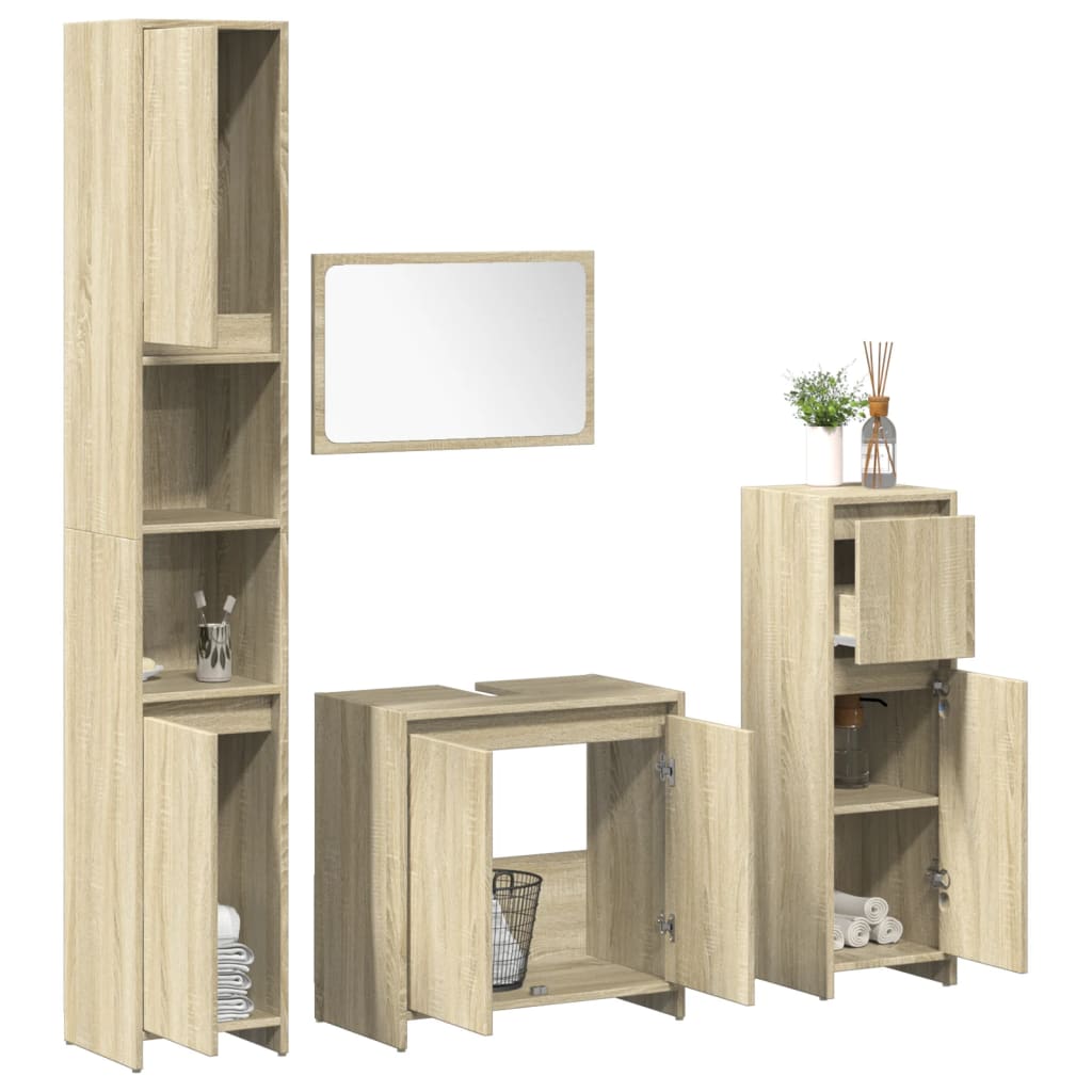 4 Piece Bathroom Furniture Set Engineered Wood