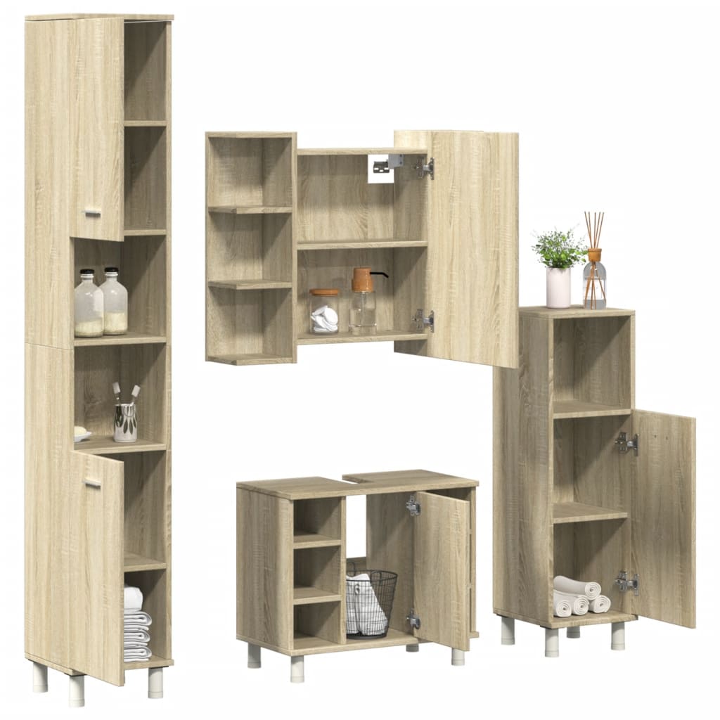 4 Piece Bathroom Furniture Set Engineered Wood