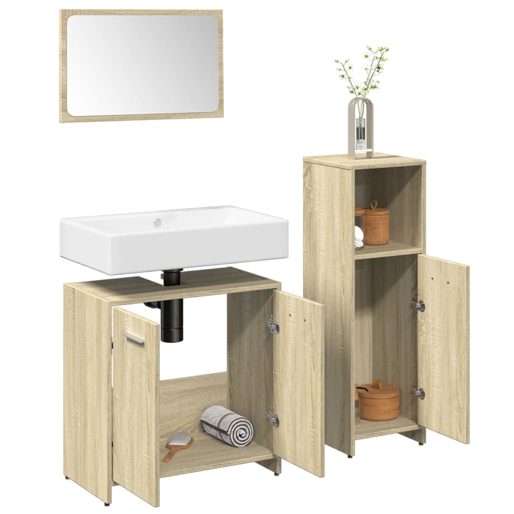 3 Piece Bathroom Furniture Set Engineered Wood
