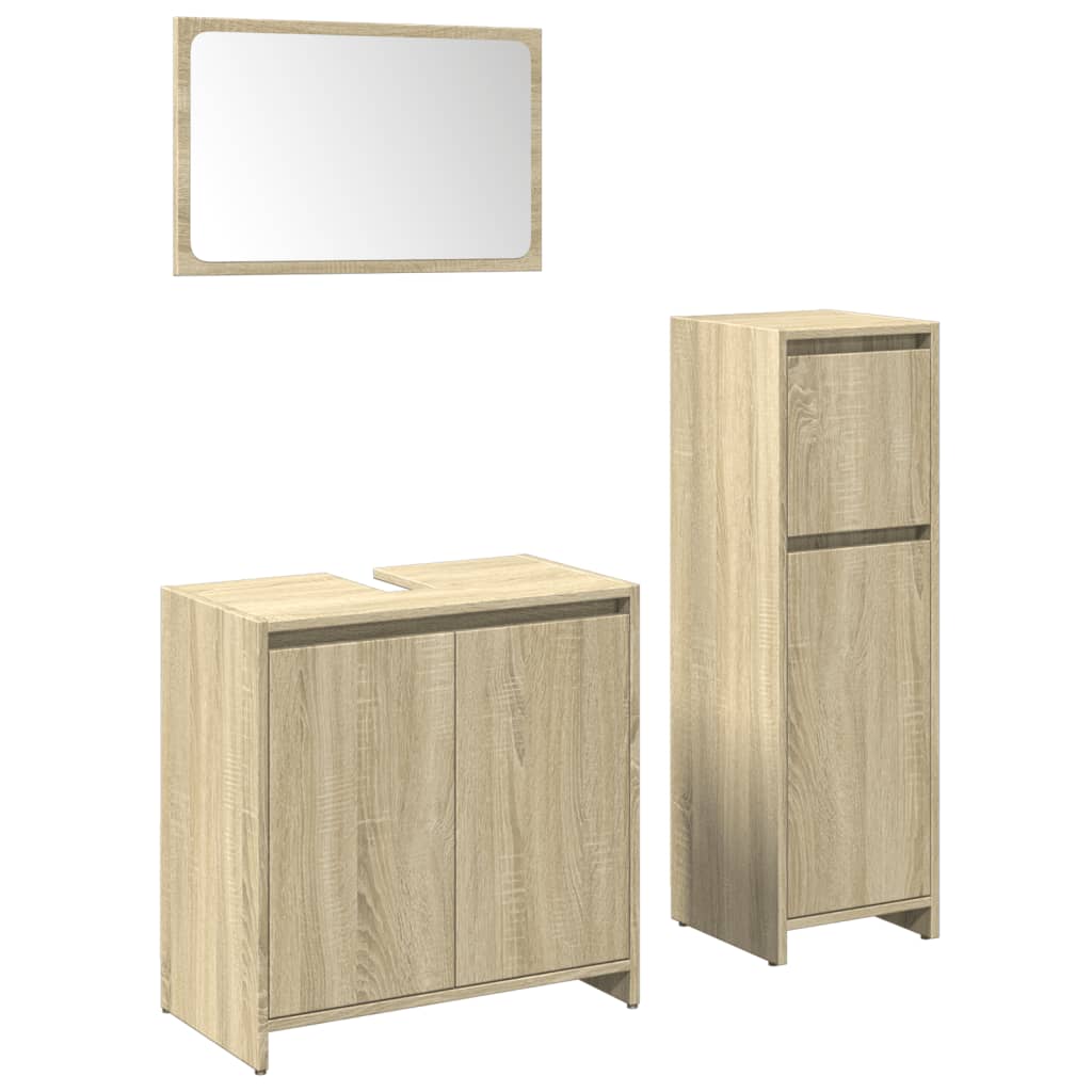 3 Piece Bathroom Furniture Set Engineered Wood