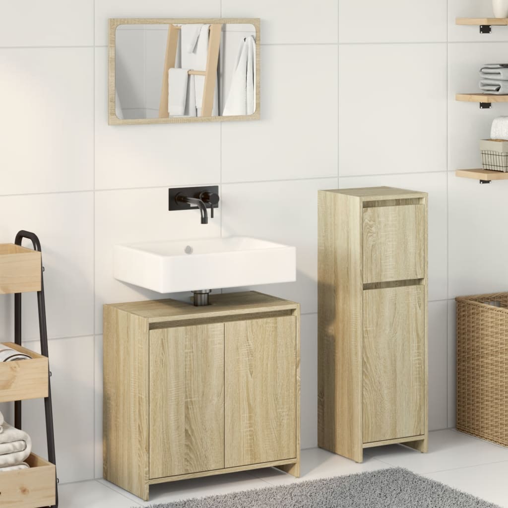 3 Piece Bathroom Furniture Set Engineered Wood