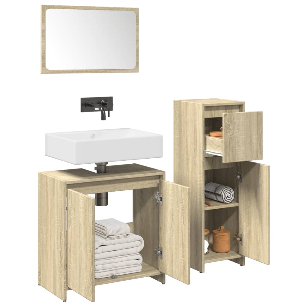 3 Piece Bathroom Furniture Set Engineered Wood
