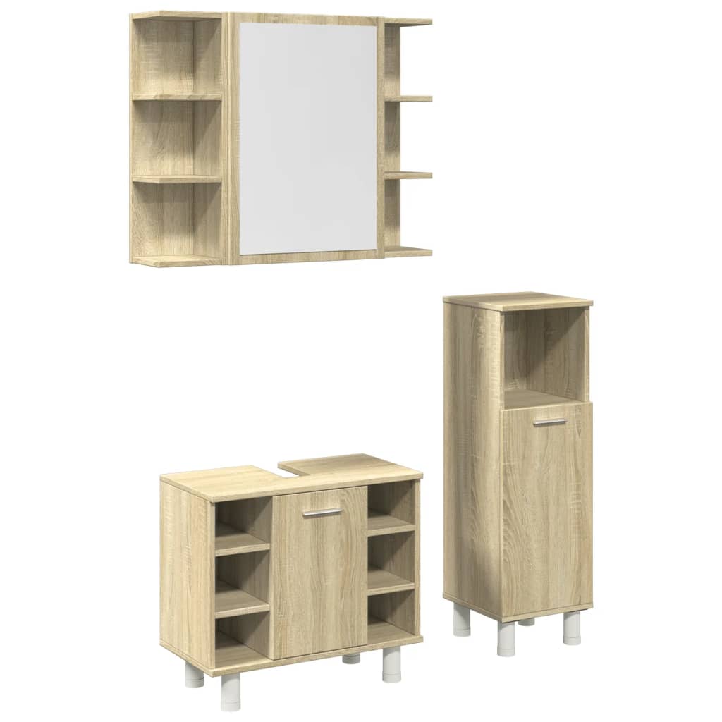3 Piece Bathroom Furniture Set Engineered Wood
