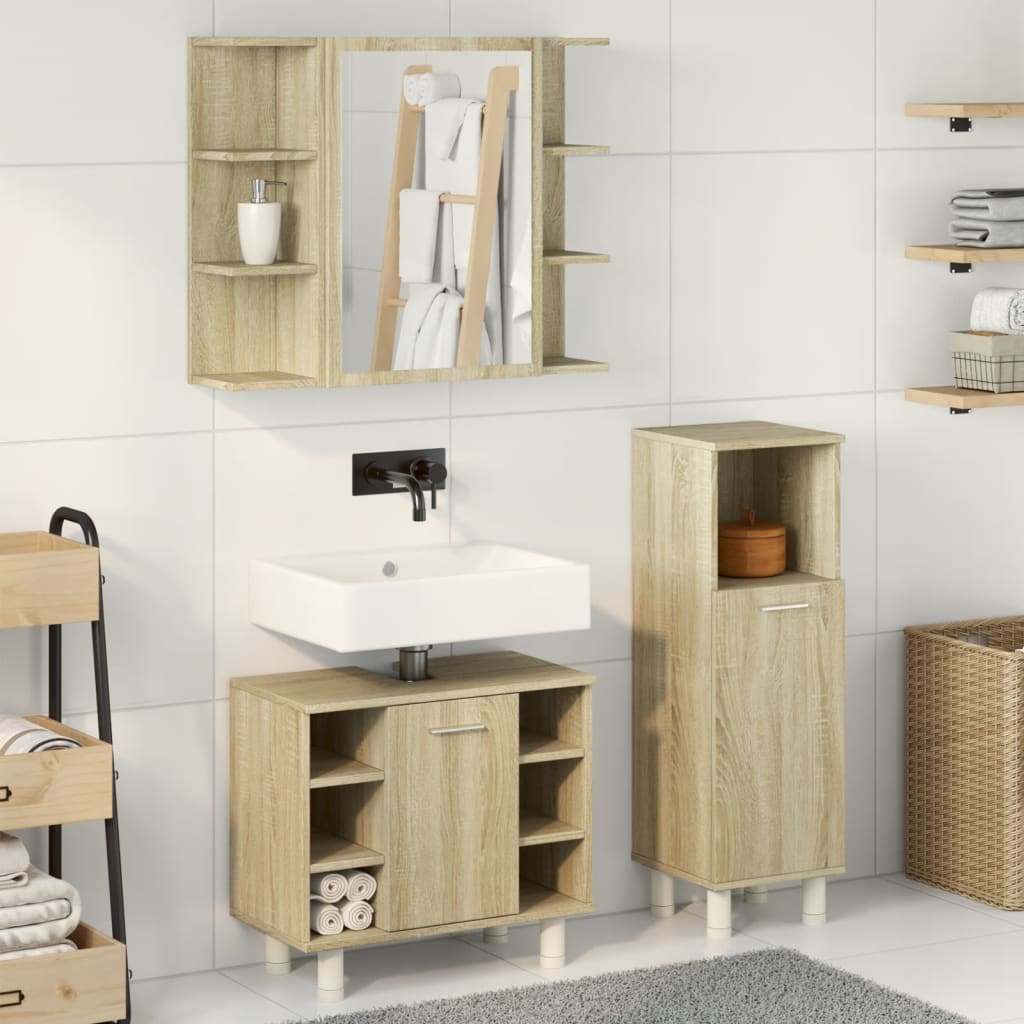 3 Piece Bathroom Furniture Set Engineered Wood