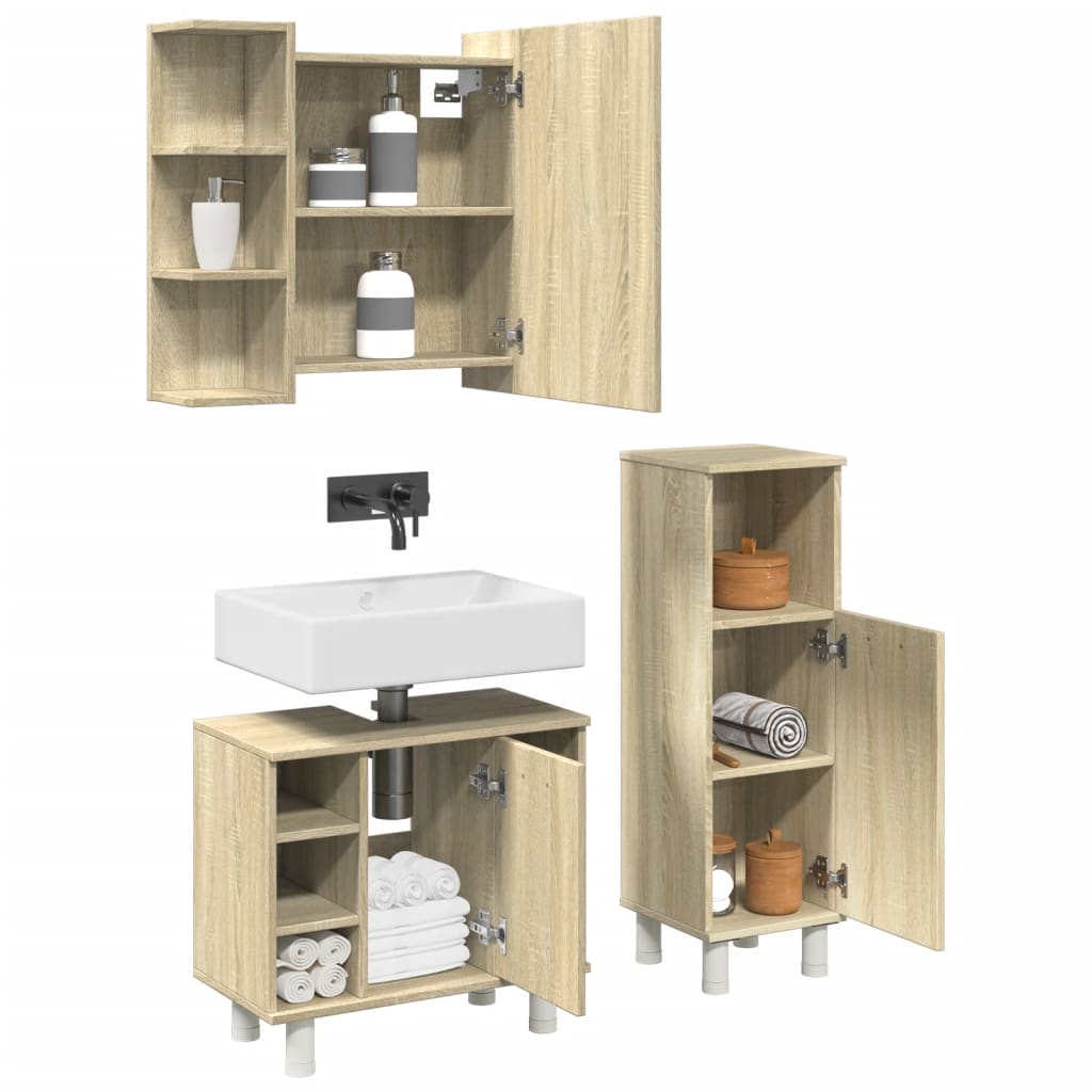 3 Piece Bathroom Furniture Set Engineered Wood