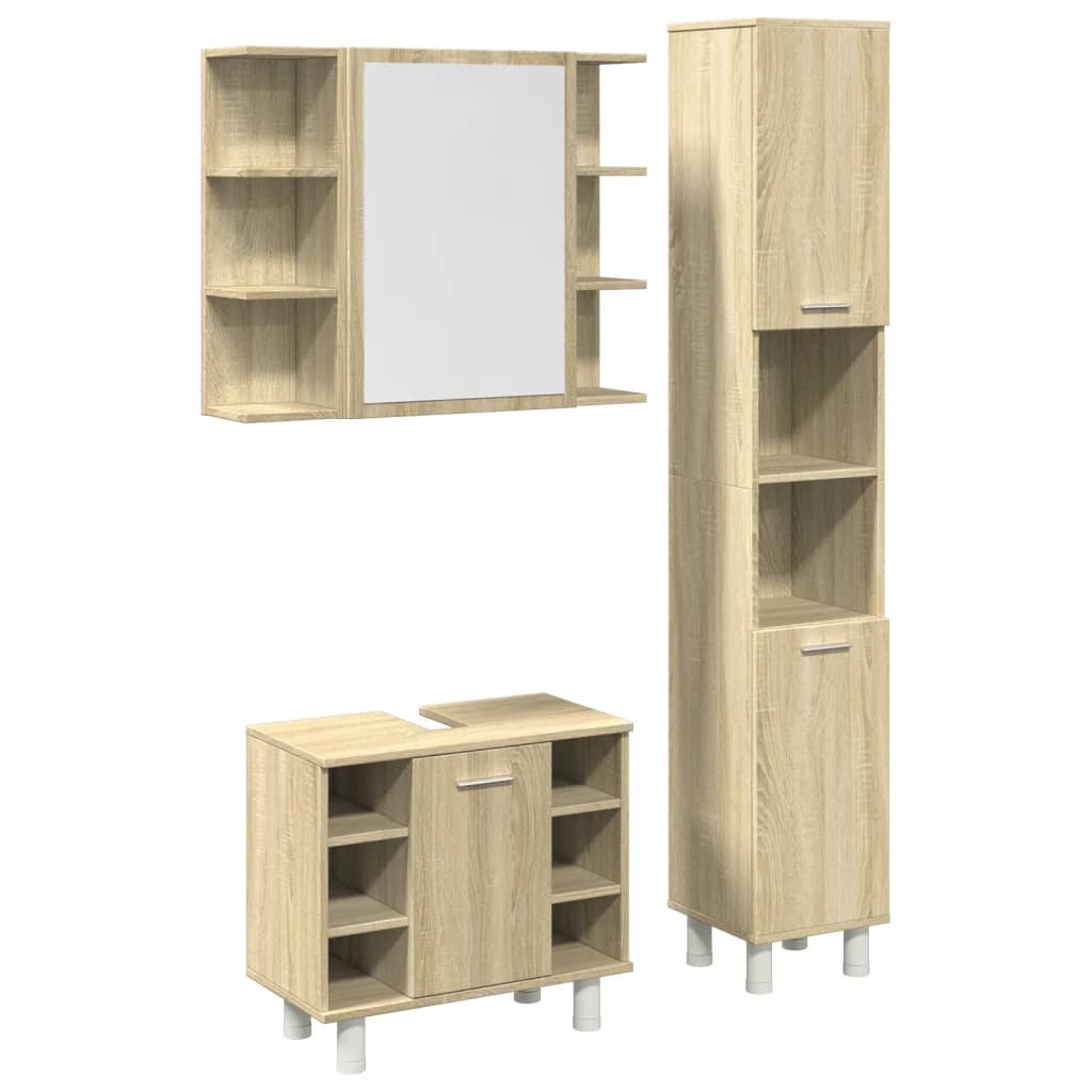 3 Piece Bathroom Furniture Set Engineered Wood
