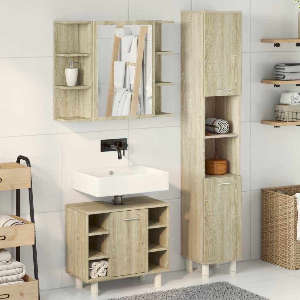 3 Piece Bathroom Furniture Set Engineered Wood