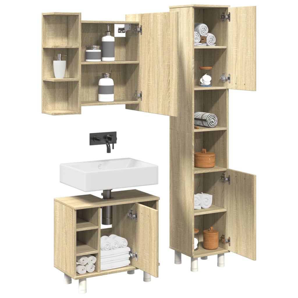 3 Piece Bathroom Furniture Set Engineered Wood