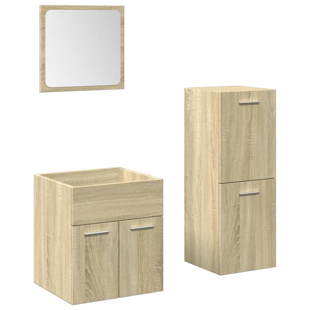 3 Piece Bathroom Furniture Set Engineered Wood