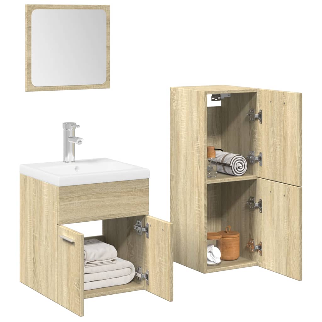 3 Piece Bathroom Furniture Set Engineered Wood